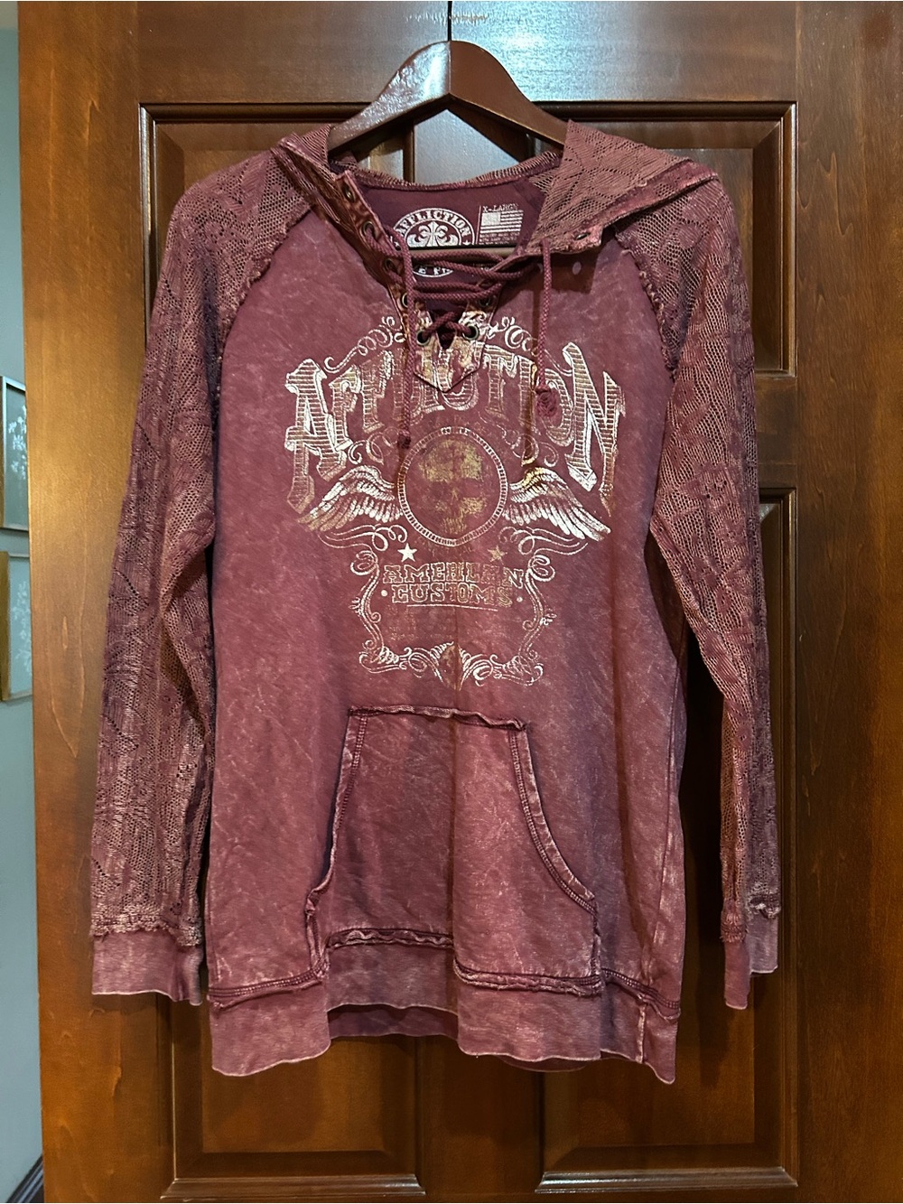 Affliction Lace Sleeve Hoodie Live Fast Graphic Y2K Grunge XL